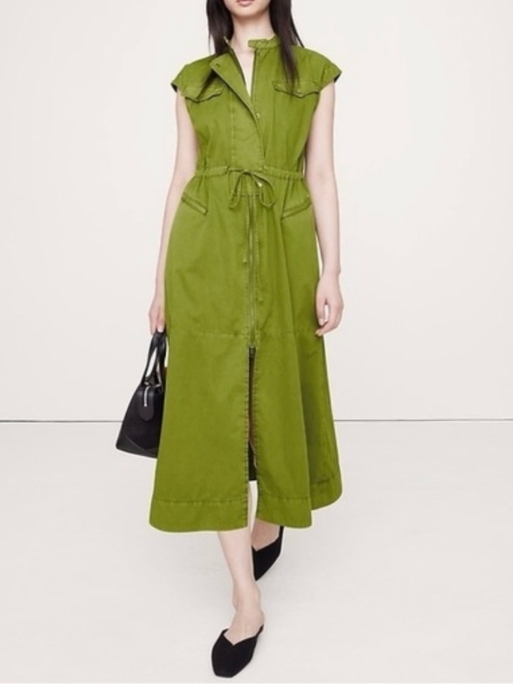 Banana Republic NEW Cotton Twill Utility Maxi Dress Cedar Olive Green XS Petite